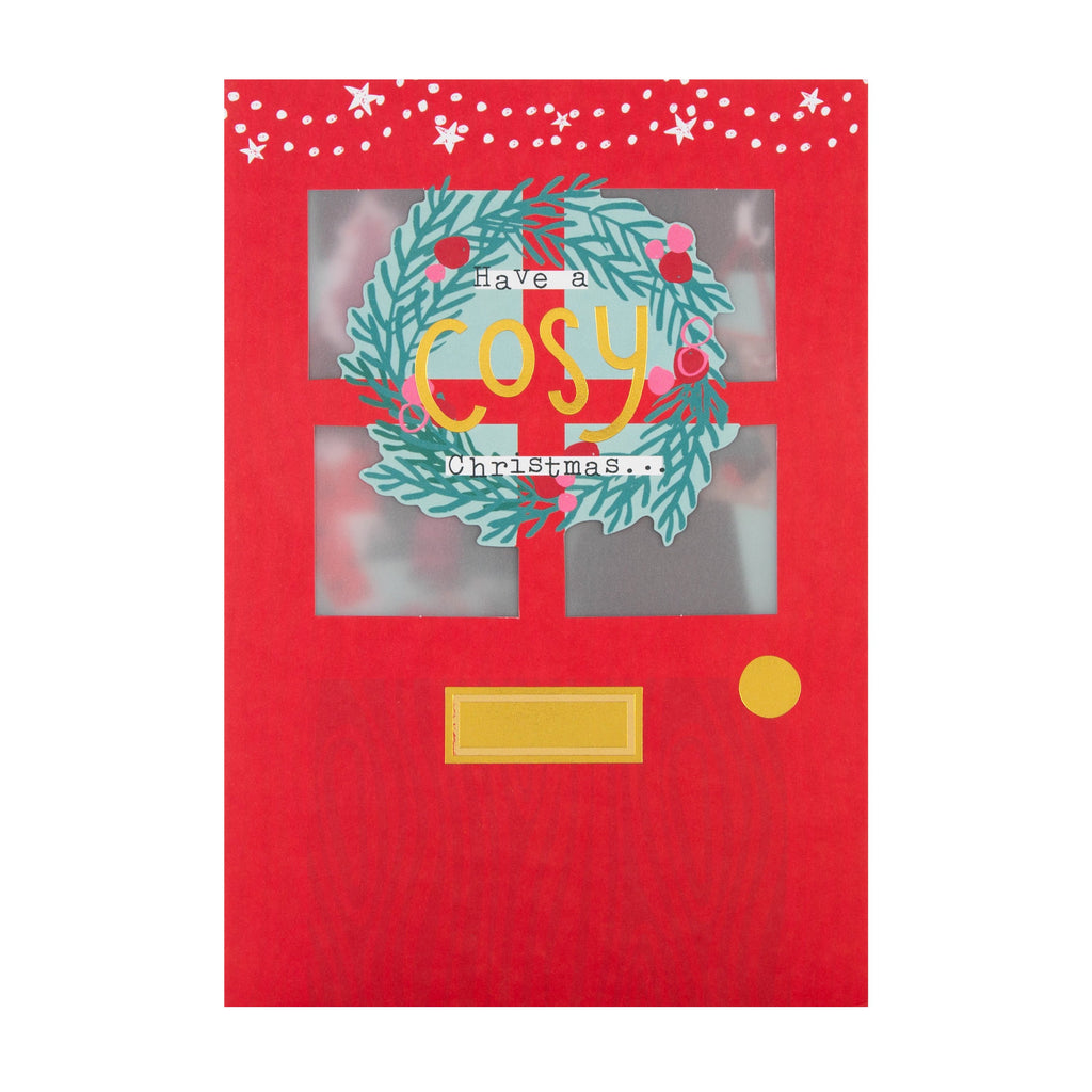 General Christmas Card - Festive Door Decorations Design with Gold Foil