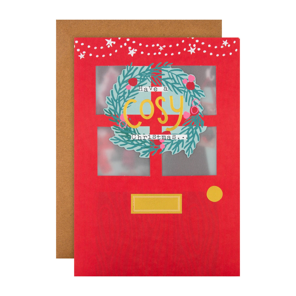 General Christmas Card - Festive Door Decorations Design with Gold Foil