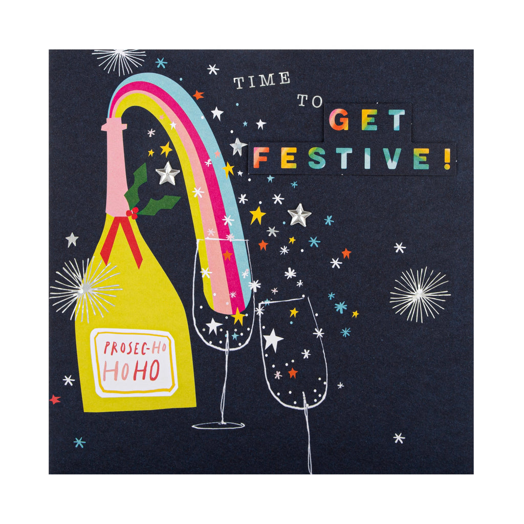 General Christmas Card - Rainbow Festive Fizz Design with 3D Add Ons and Silver Star Attachments