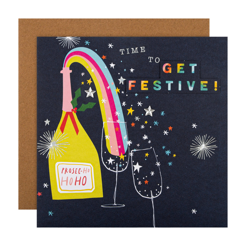 General Christmas Card - Rainbow Festive Fizz Design with 3D Add Ons and Silver Star Attachments