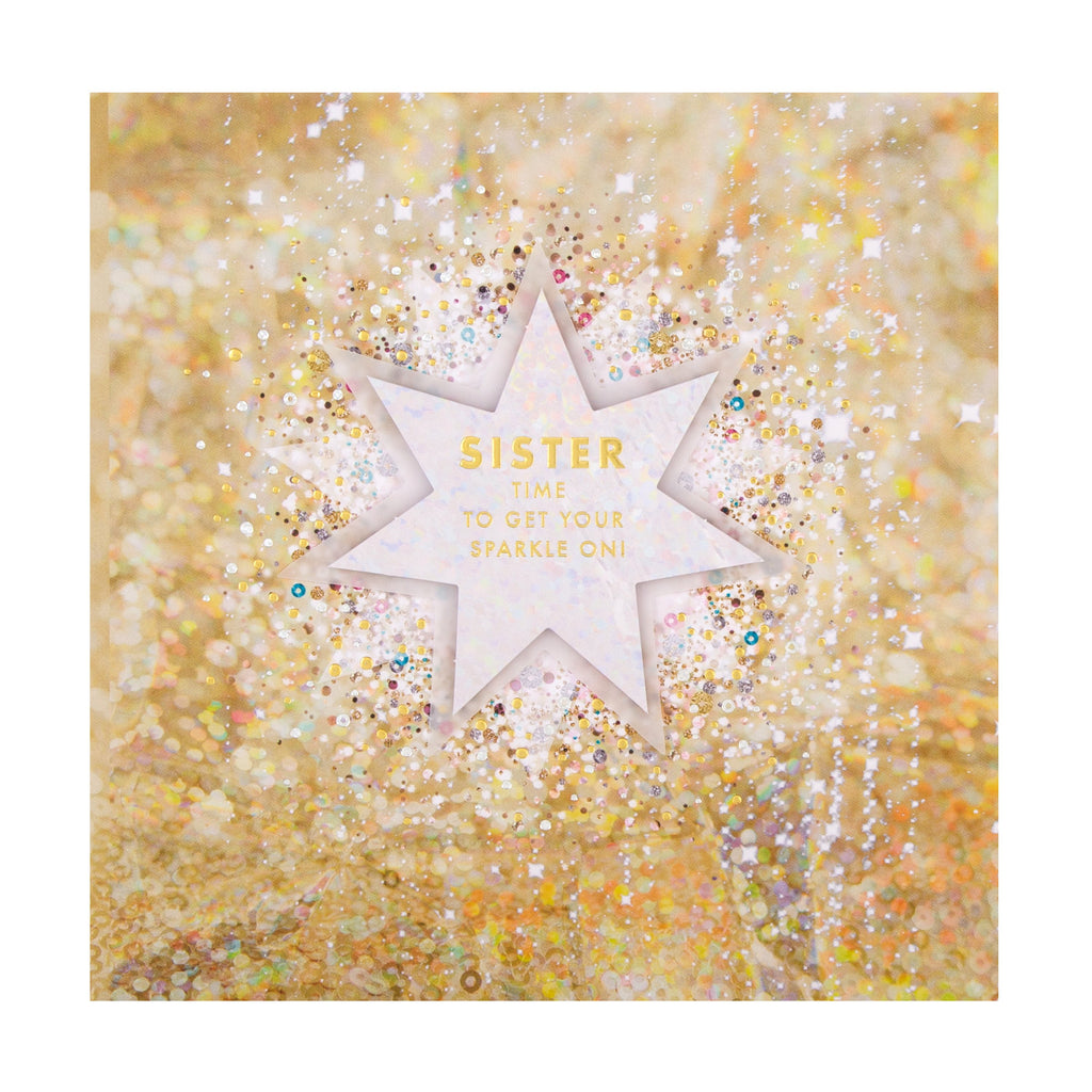 Christmas Card for Sister - Sparkling Star Design with Gold Foil and 3D Add On