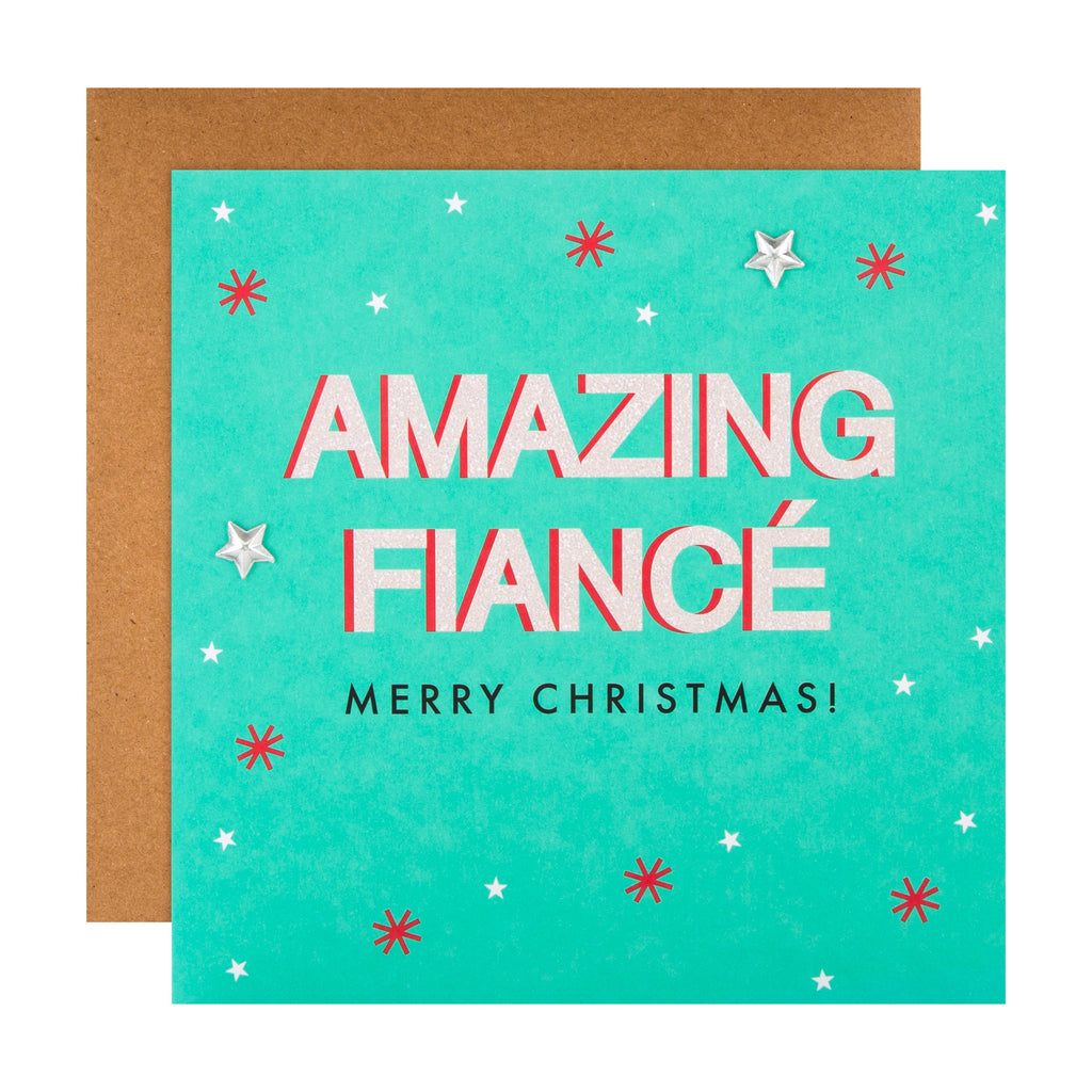 Christmas Card for Fiancé - Bold Colourful Design with Silver Star 3D Attachment