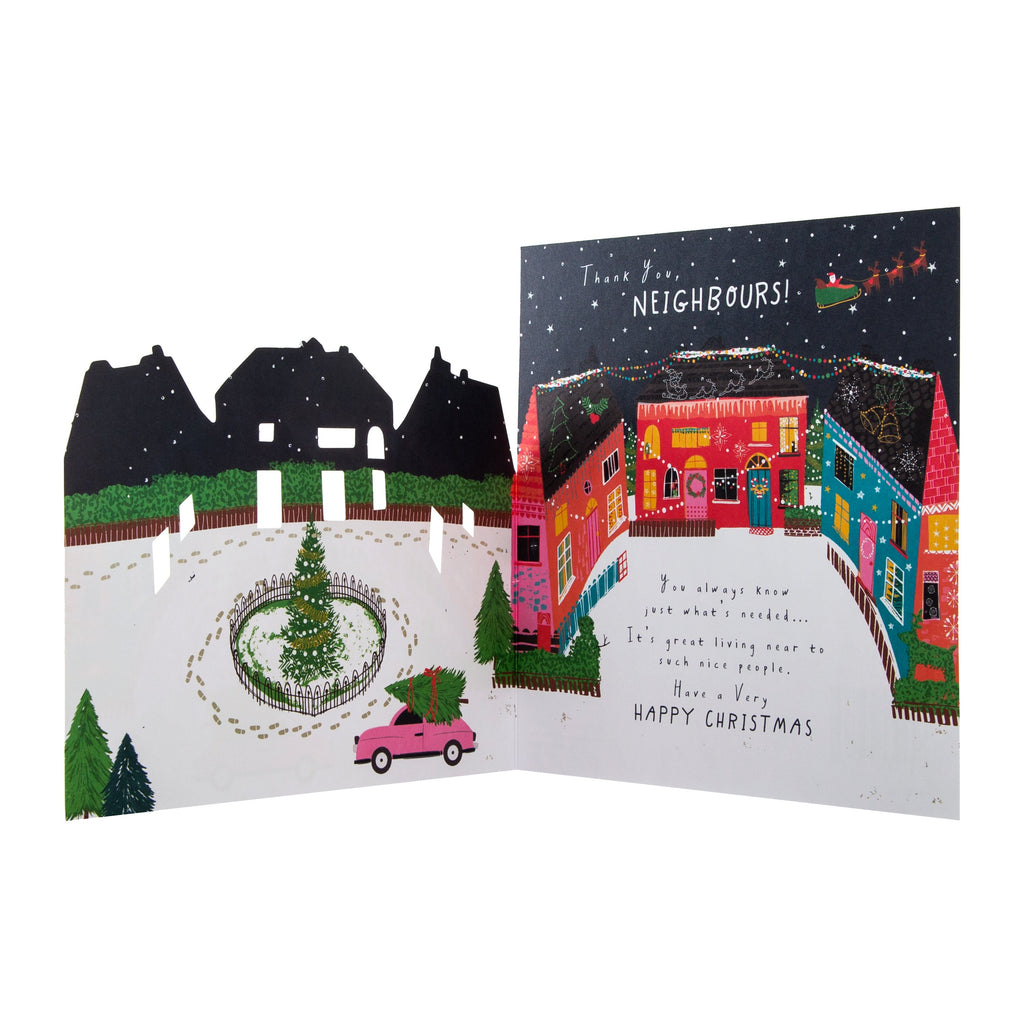 Christmas Card for Neighbours - Contemporary Wintery Night Design with 3D Add Ons