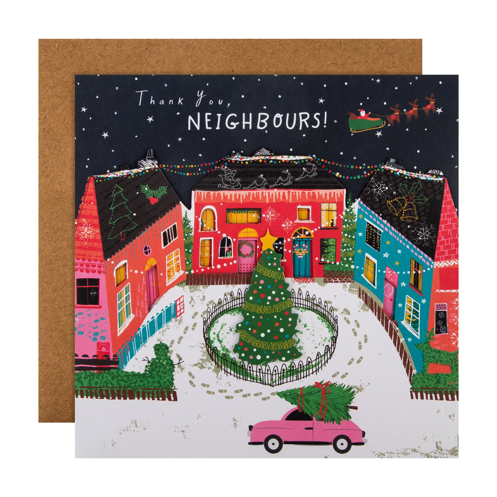 Christmas Card for Neighbours - Contemporary Wintery Night Design with 3D Add Ons