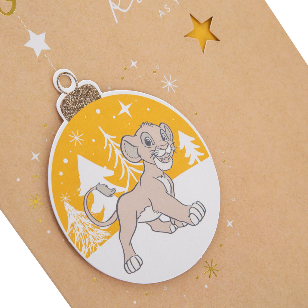 Christmas Card for Son - Cute Disney™ Lion King Simba Die Cut Design with 3D Add On and Gold Foil
