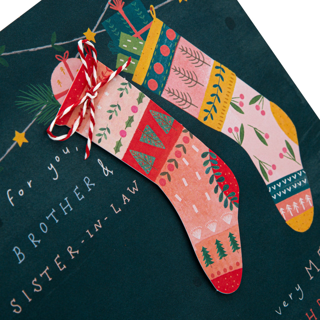 Christmas Card for Brother and Sister In Law - Classic Stockings Design with 3D Add On