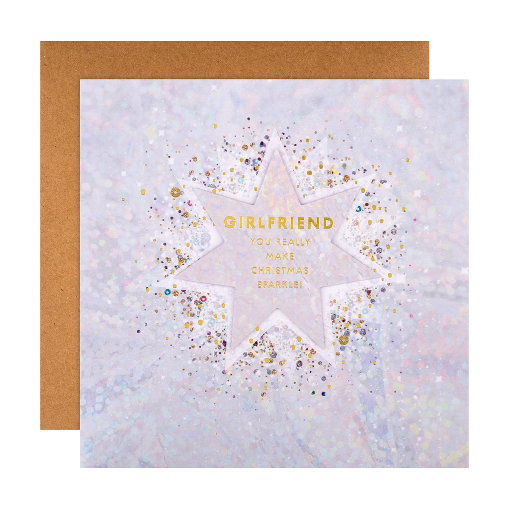 Christmas Card for Girlfriend - Sparkling Star Design with 3D Add On and Gold Foil