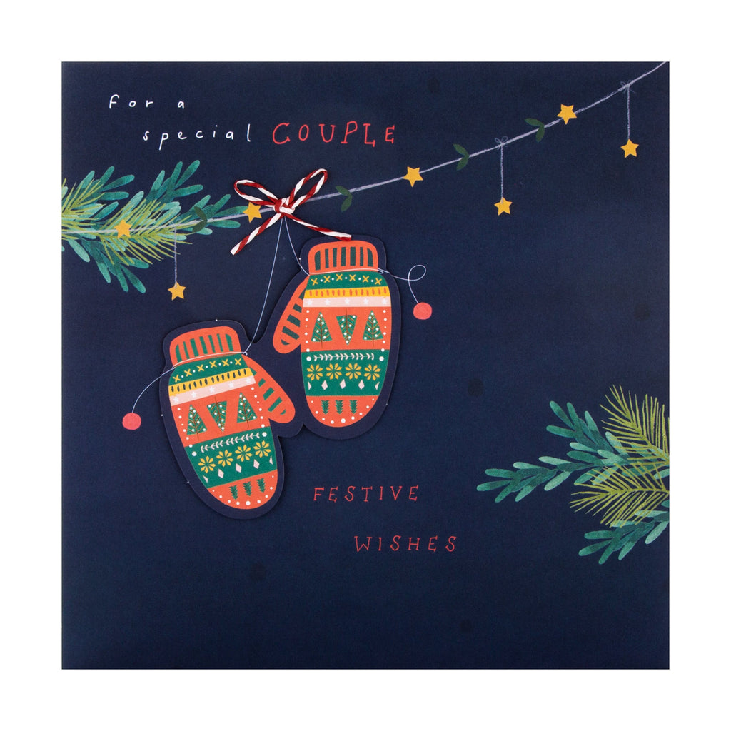 Christmas Card for Special Couple - Classic Mittens Design with 3D Add On and Paper Chain Insert