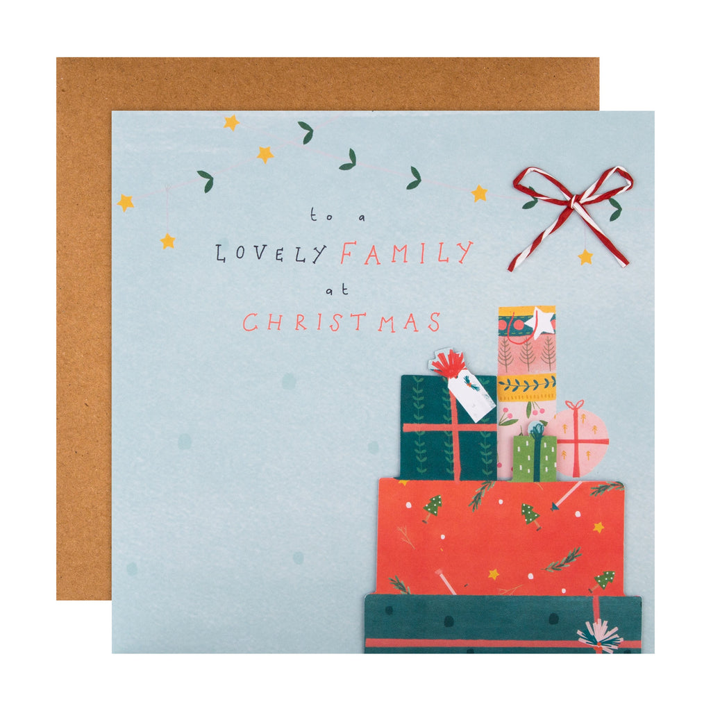 Christmas Card for the Family - Classic Wrapped Presents Design with 3D Add On and Paper chain Insert