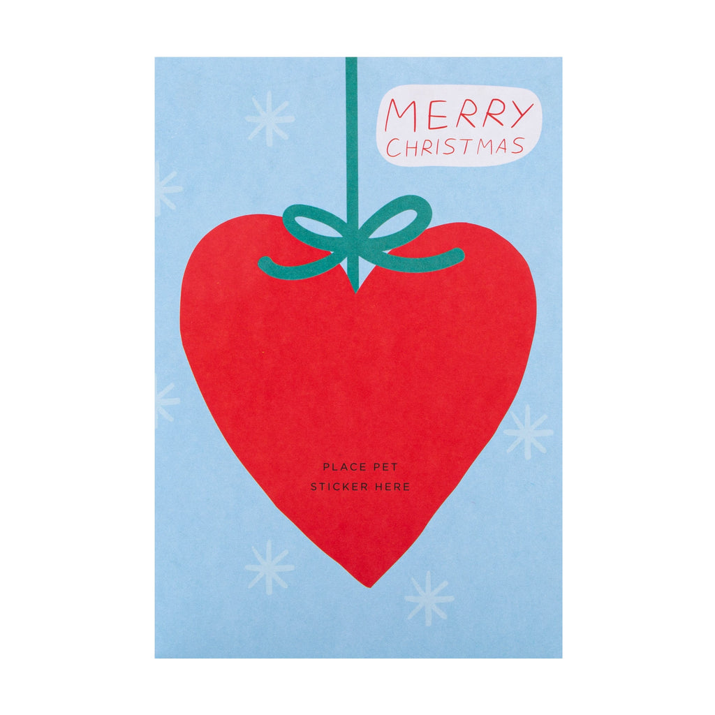 Christmas Card for Pets - Cute Love heart Design with Customisable Sticker Sheet