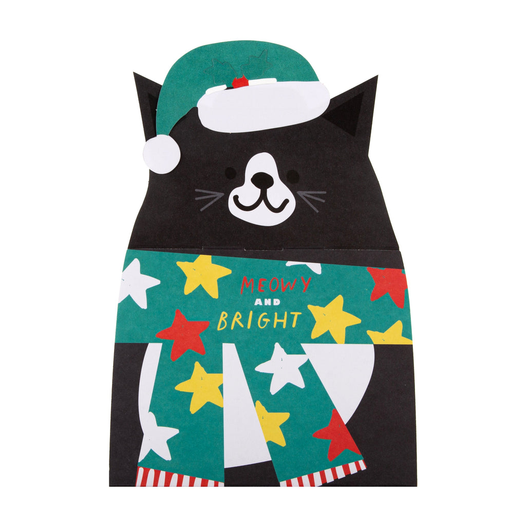 General Christmas Card - Cute Die Cut Festive Cat Design