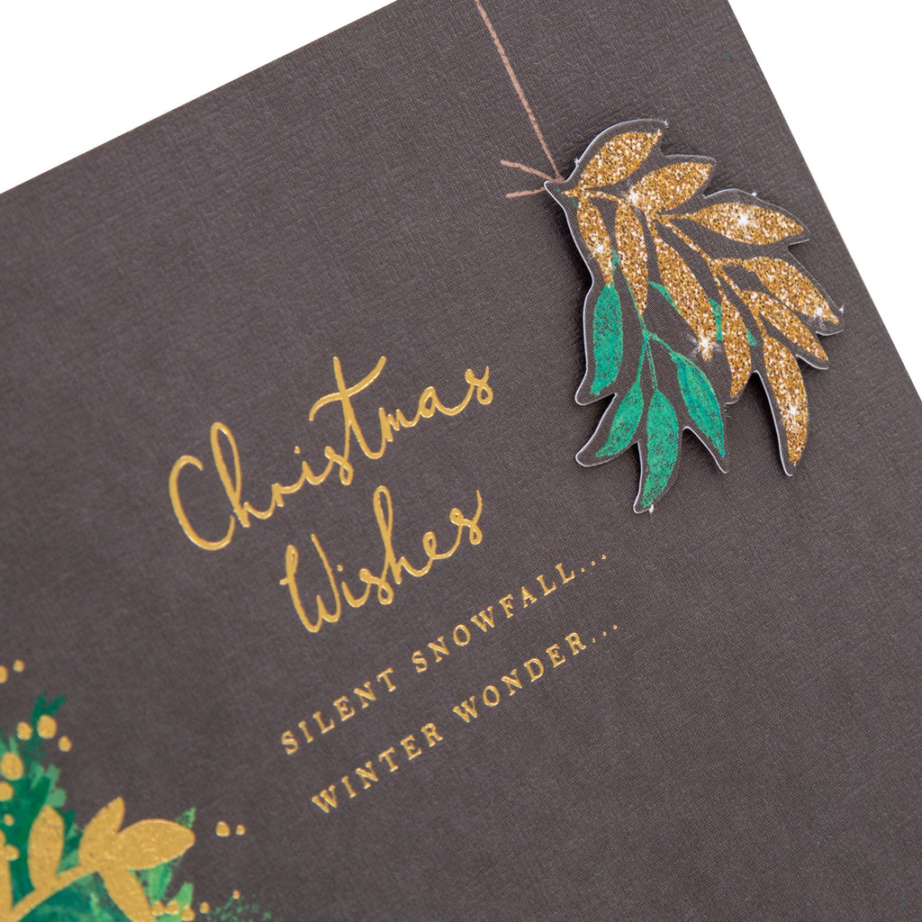 General Christmas Card - Classic Mistletoe and Tree Design with Gold Foil and 3D Add On