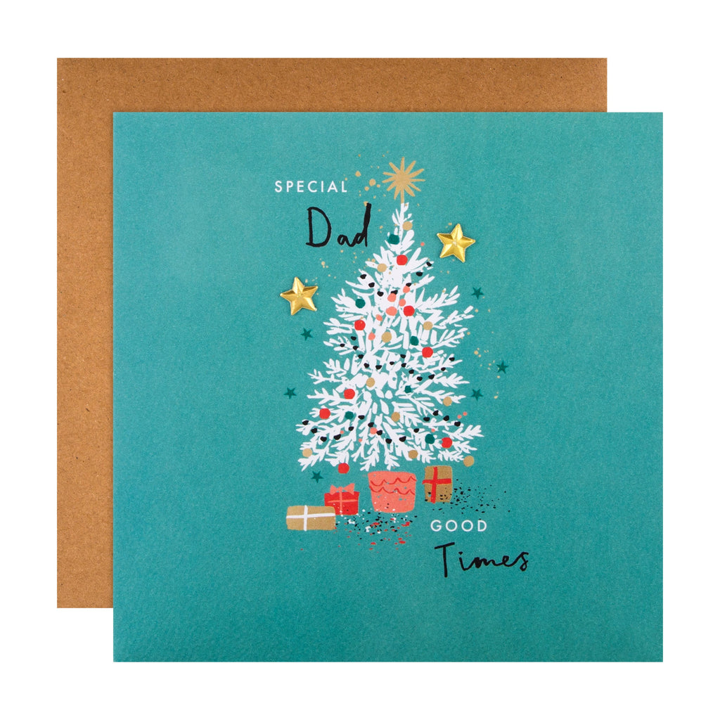 Christmas Card for Dad - Contemporary Tree Design with Gold Star Attachments