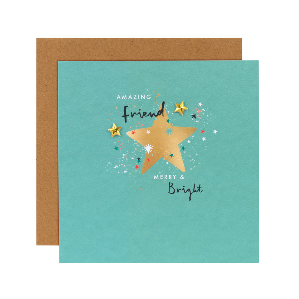 Christmas Card for Friend - Star Design with Innovative Moulded Paper Charm Attachments