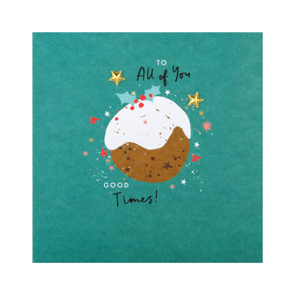 Christmas Card To All - Christmas Pudding Design with Innovative Moulded Paper Charms