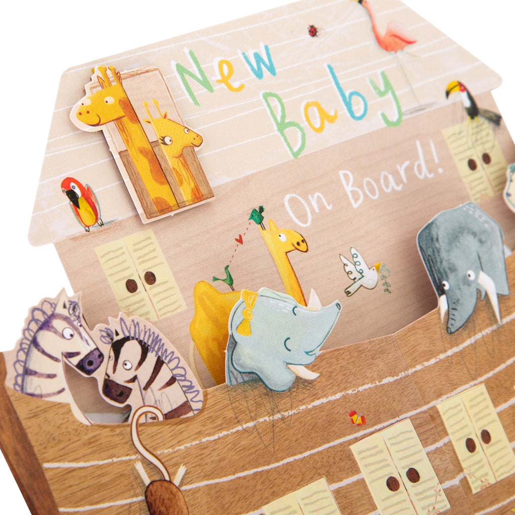 New Baby Congratulations Card - 3D Fold-Out Cute Animal Ark Design