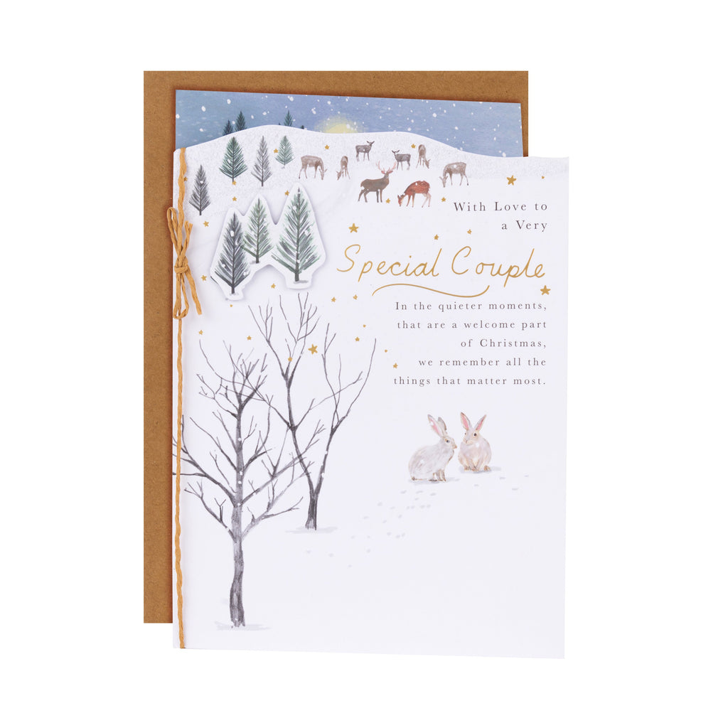 Christmas Card for a Special Couple - Die-cut Illustrated Winter Scene Design