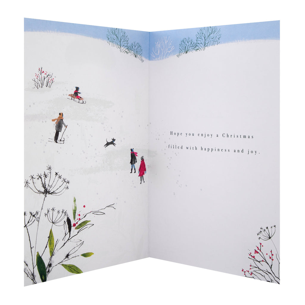 Christmas Card to All - Classic Winter Snow Design with Silver Foil and 3D Add On