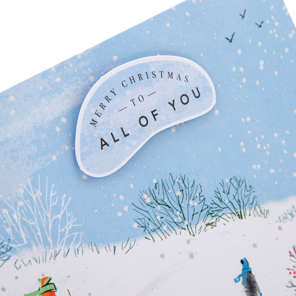 Christmas Card to All - Classic Winter Snow Design with Silver Foil and 3D Add On