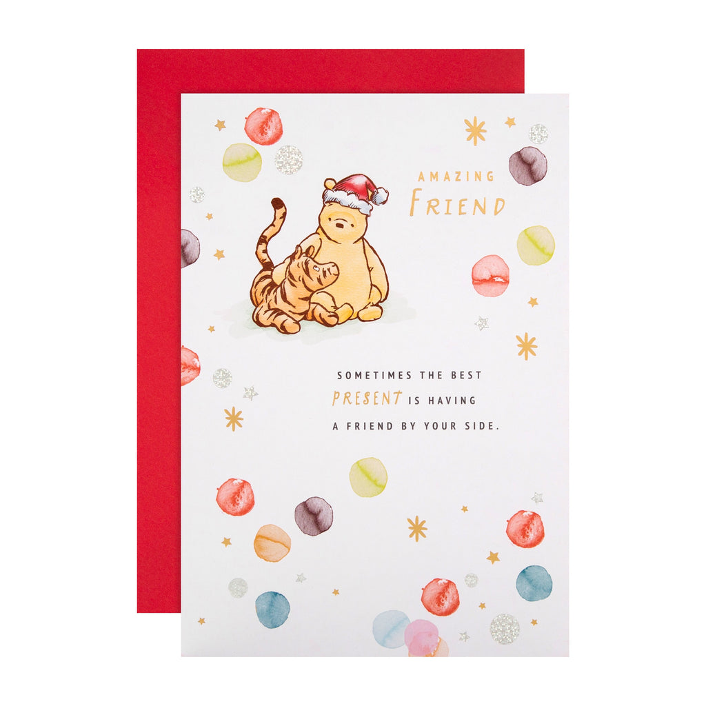 Christmas Card for Friend - Disney™ Winnie the Pooh Design with Gold and Silver Foil