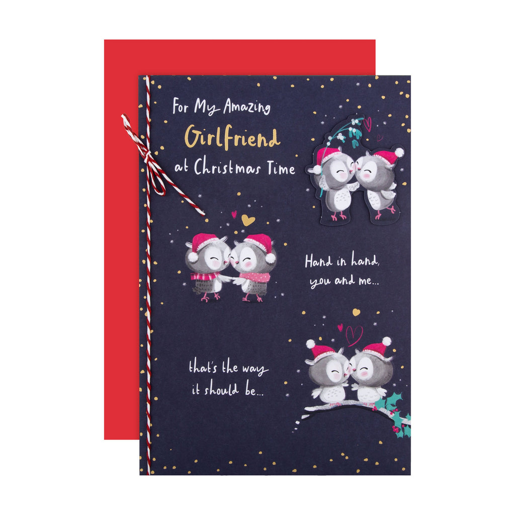 Christmas Card for Girlfriend - Cute Illustrated Owls Design