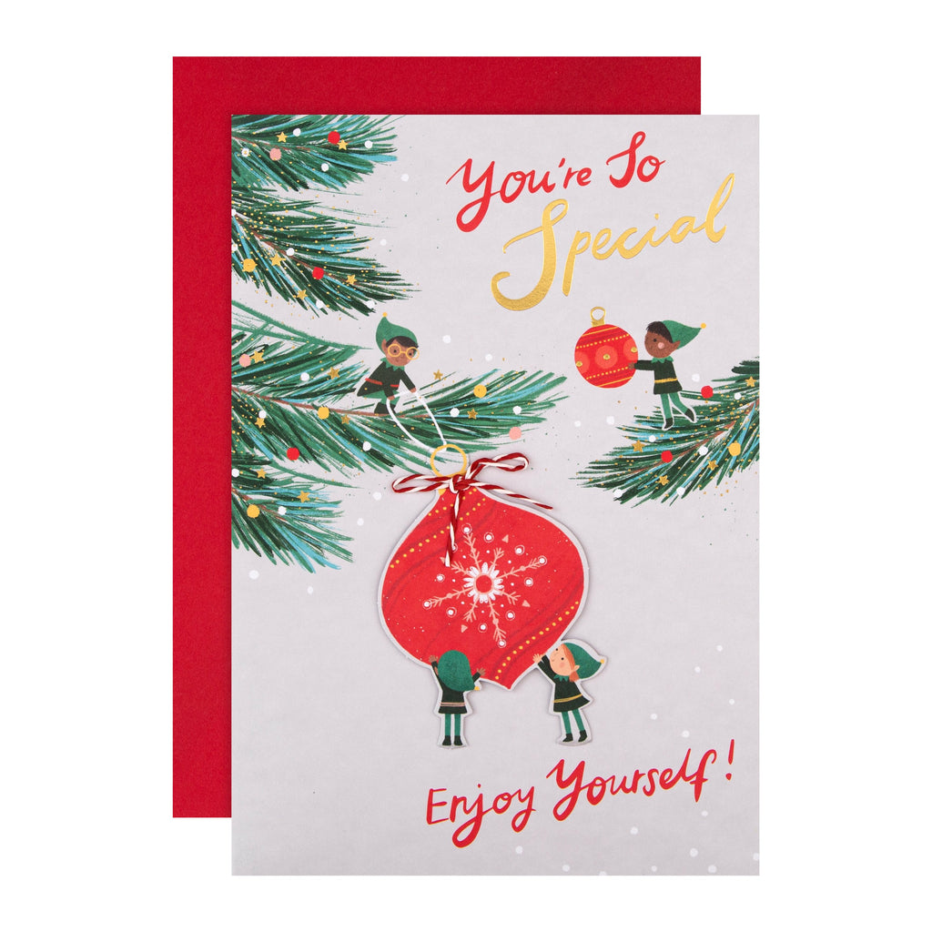 Christmas Card for Someone Special - Cute Baubles Design with Gold Foil and 3D Add On