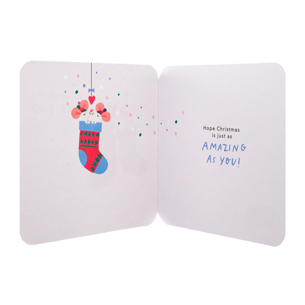 Christmas Card for Girlfriend - Cute Stockings Design with Copper Foil and 3D Add On
