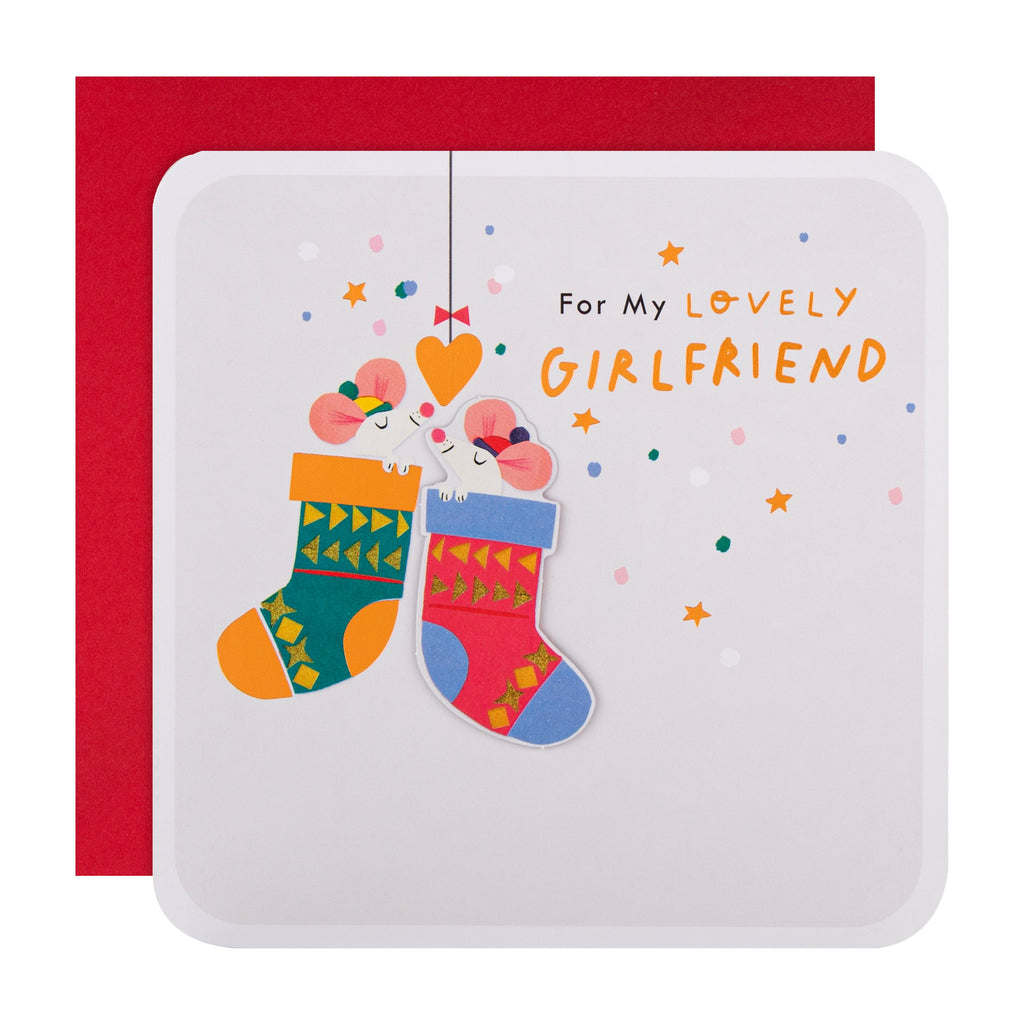 Christmas Card for Girlfriend - Cute Stockings Design with Copper Foil and 3D Add On