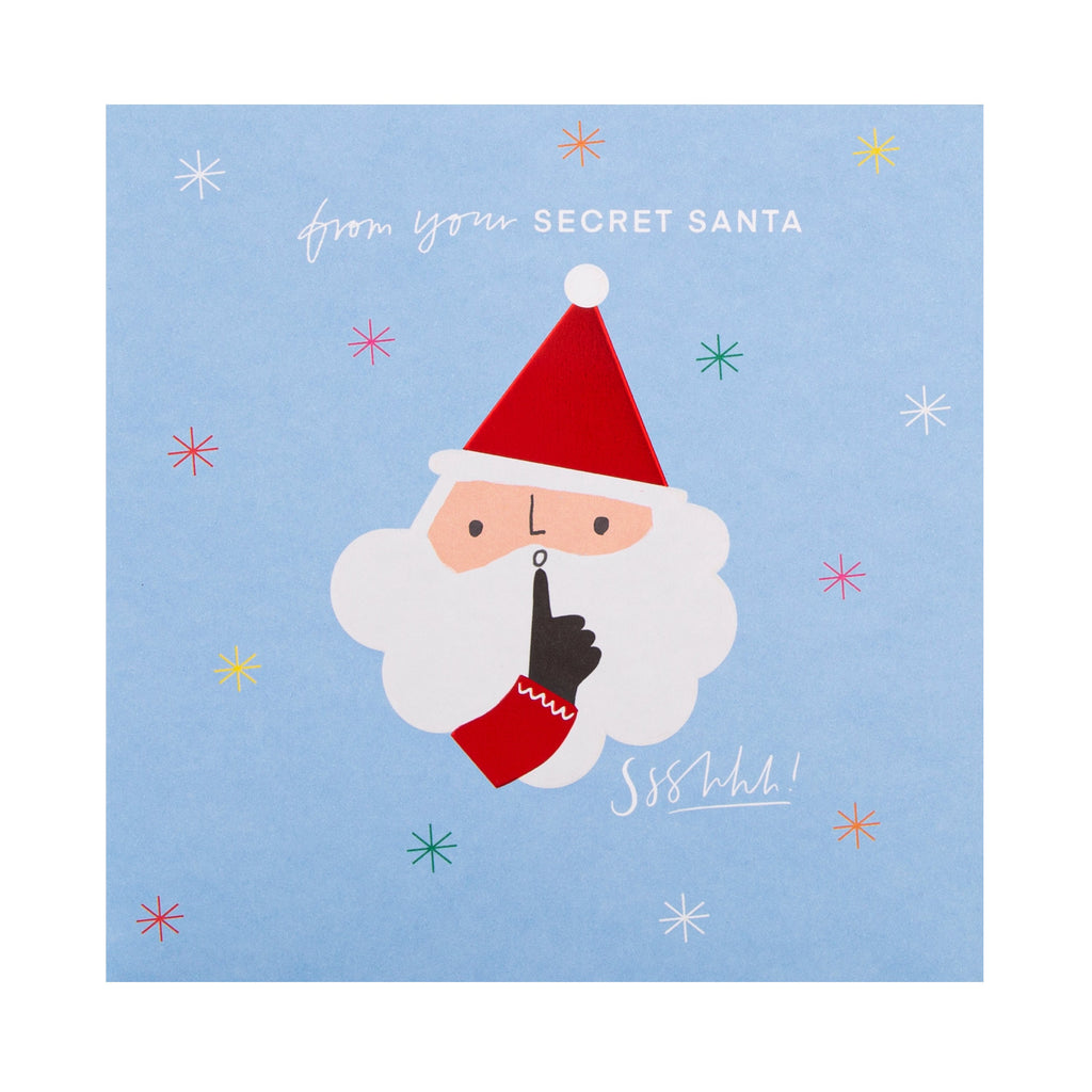 General Christmas Card - Cute Secret Santa Design with Red Foil