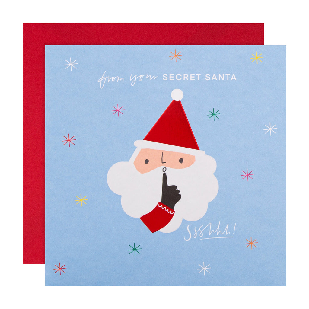General Christmas Card - Cute Secret Santa Design with Red Foil