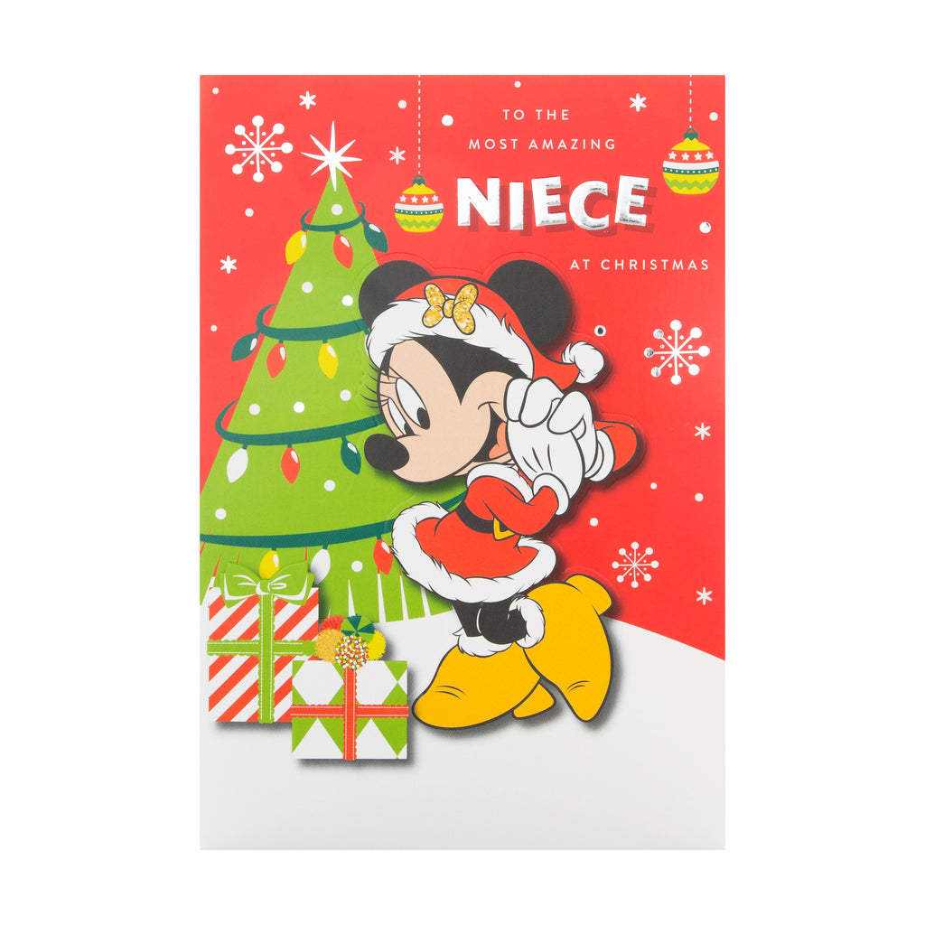 Christmas Card for Niece - Cute Disney Minnie Mouse Design with Silver Foil