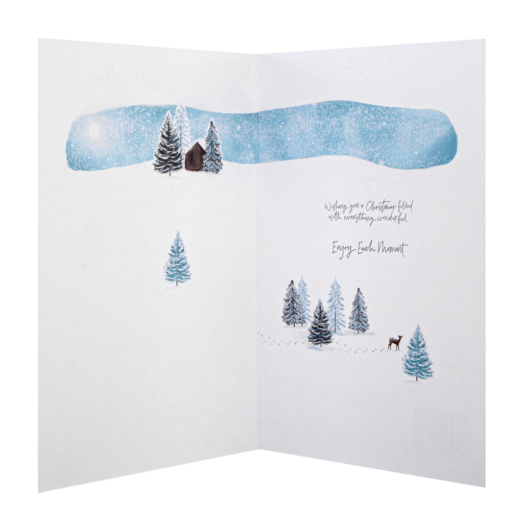 Christmas Card for Goddaughter - Classic Winter Night Snow Design with Gold Foil