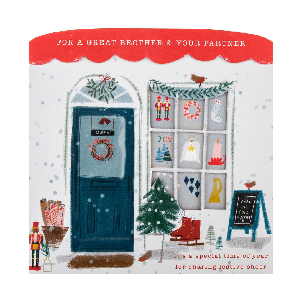 Christmas Card for Brother and Partner - Contemporary Christmas Shop Design with 3D Add On