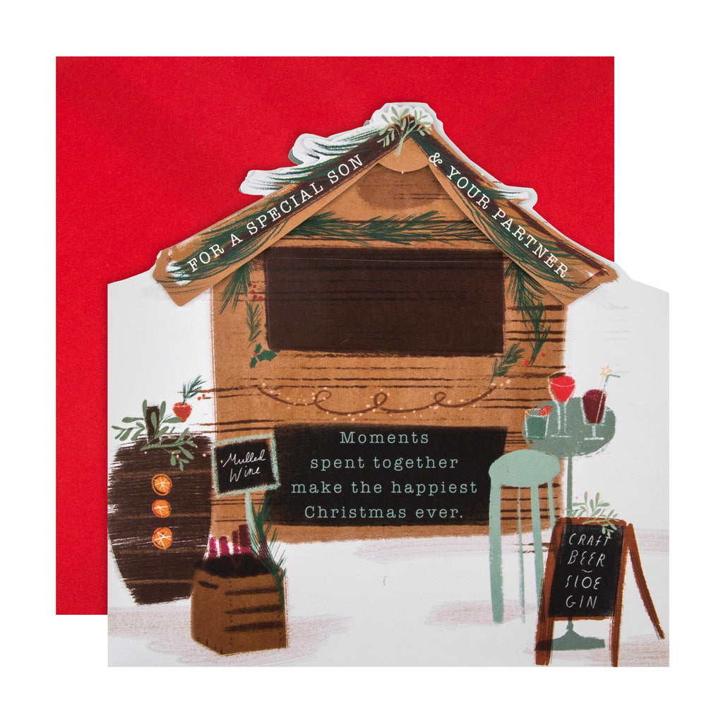 Christmas Card for Son and Partner - Contemporary Christmas Market Design with 3D Add On
