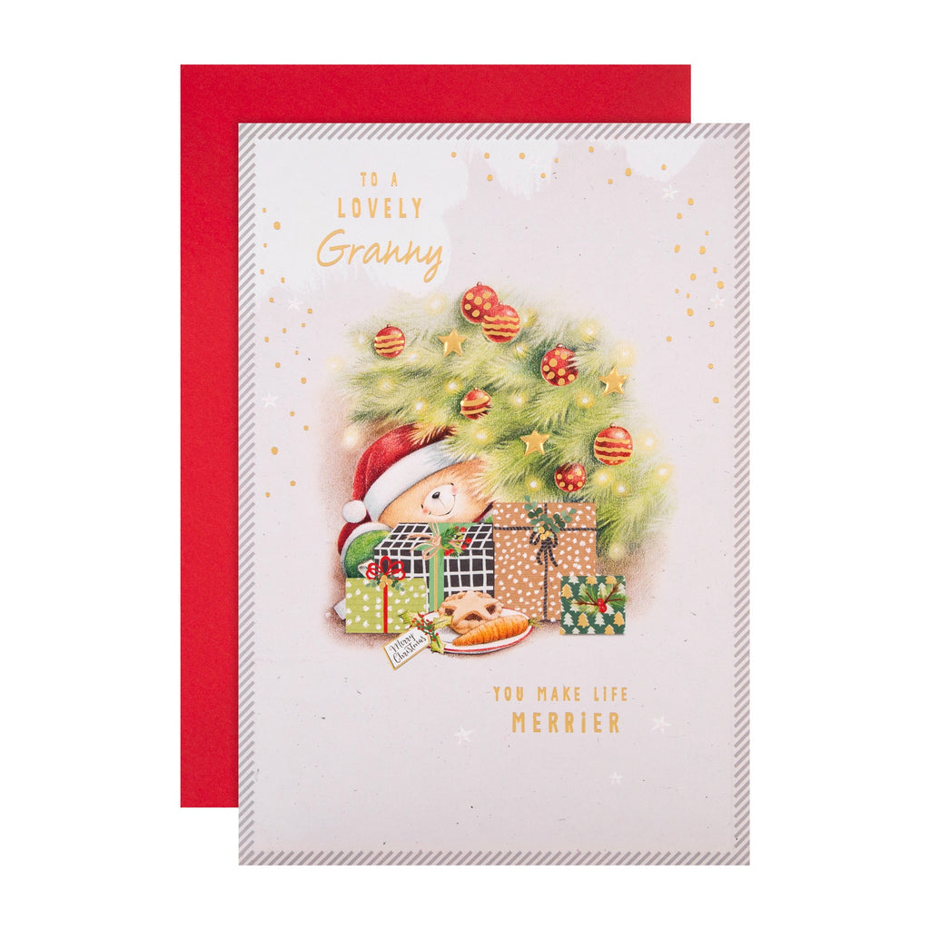 Christmas Card for Granny - Cute Forever Friends Tree and Gifts Design with Gold Foil