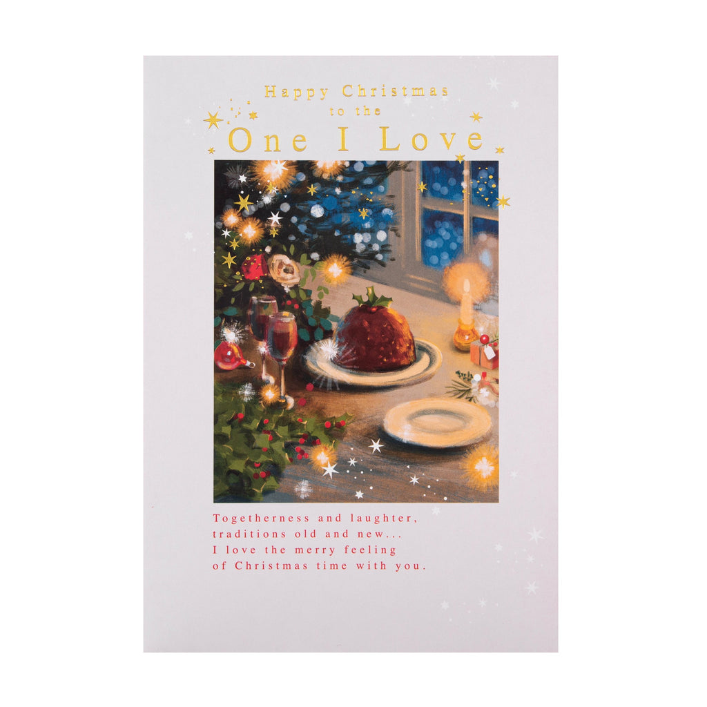 Christmas Card for The One I Love - Classic Table Decorations Design with Gold Foil