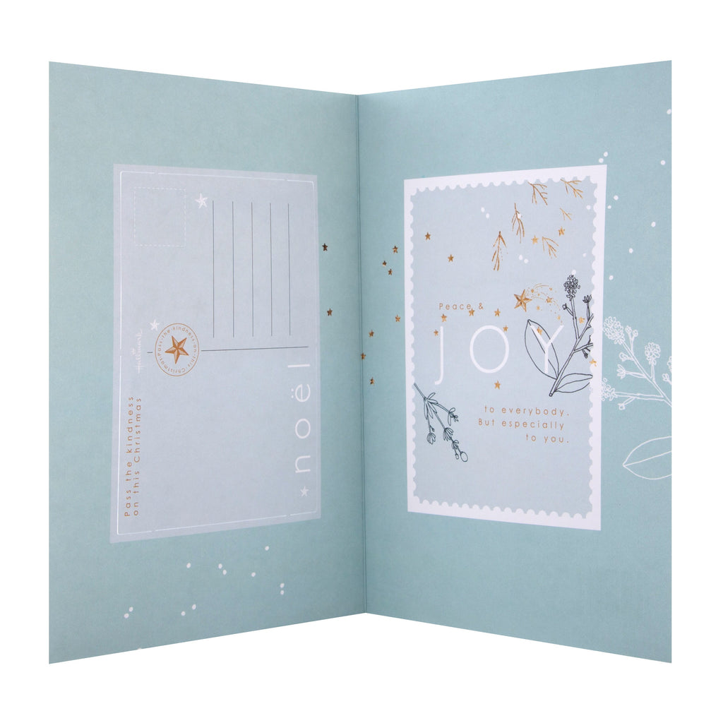 General Christmas Card - Traditional Winter Joy Design with Gold Foil and Post Card Attachment