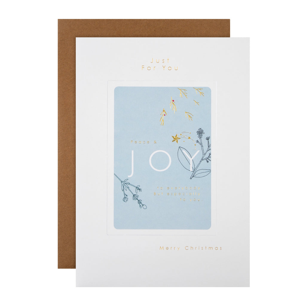 General Christmas Card - Traditional Winter Joy Design with Gold Foil and Post Card Attachment