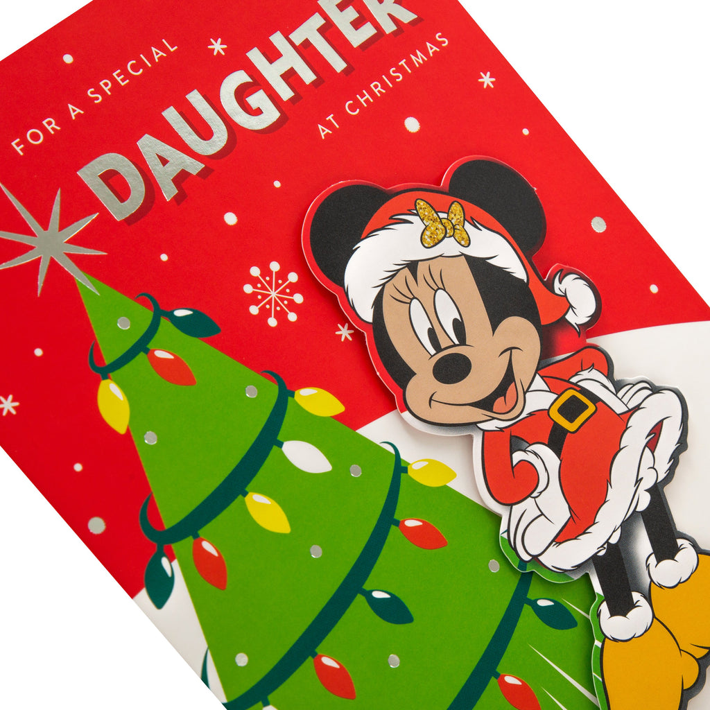 Christmas Card for Daughter - Cute Disney™ Minnie Mouse Design with 3D Add On and Silver Foil