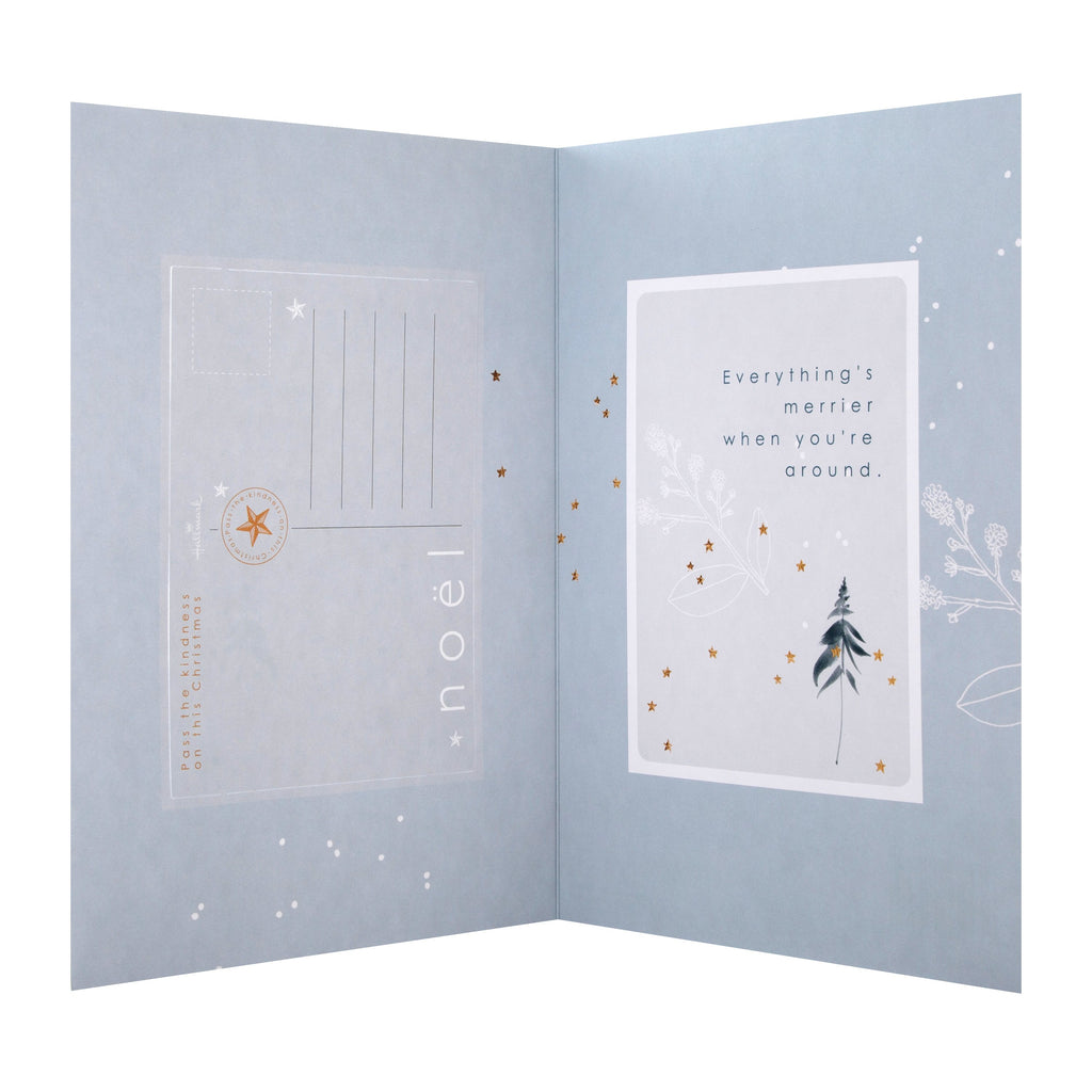 Christmas Card for Friend - Contemporary Winter Design with Gold Foil and Keepsake Postcard
