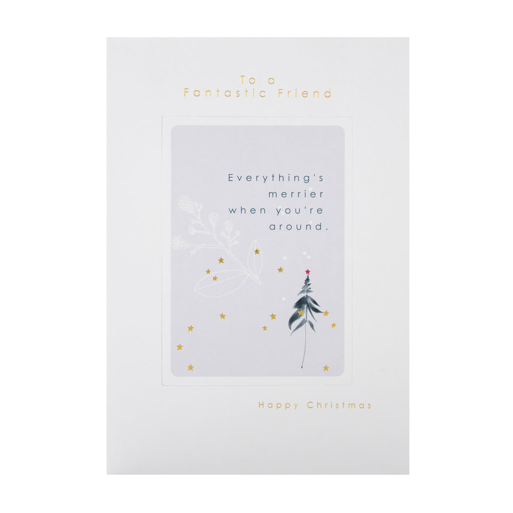 Christmas Card for Friend - Contemporary Winter Design with Gold Foil and Keepsake Postcard