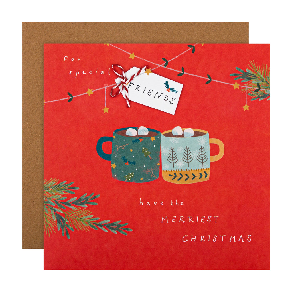Christmas Card for Friends - Contemporary Hot Chocolate Mugs Design with 3D Add On