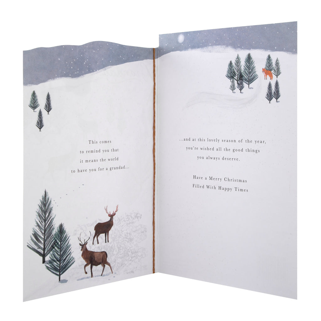 Christmas Card for Grandad - Traditional Winter Reindeers Design with Gold Foil and 3D Add On