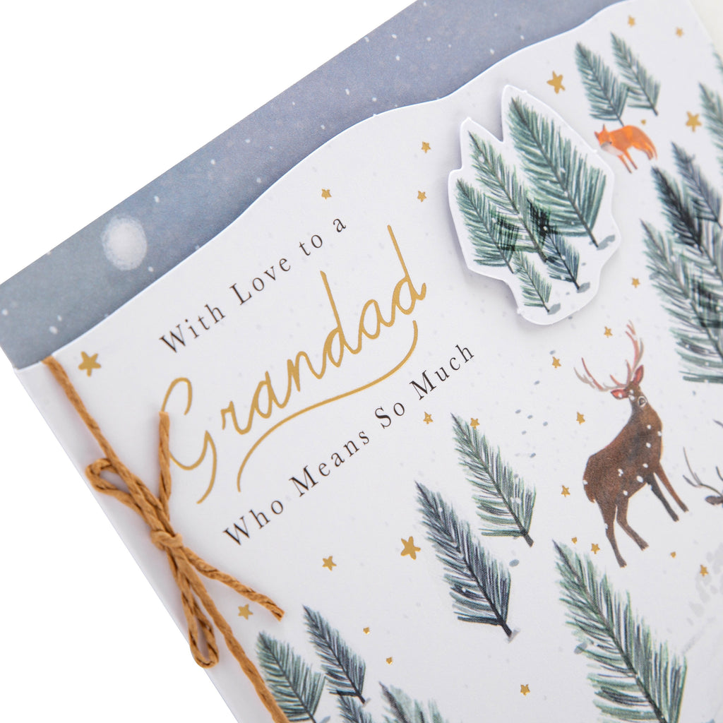 Christmas Card for Grandad - Traditional Winter Reindeers Design with Gold Foil and 3D Add On