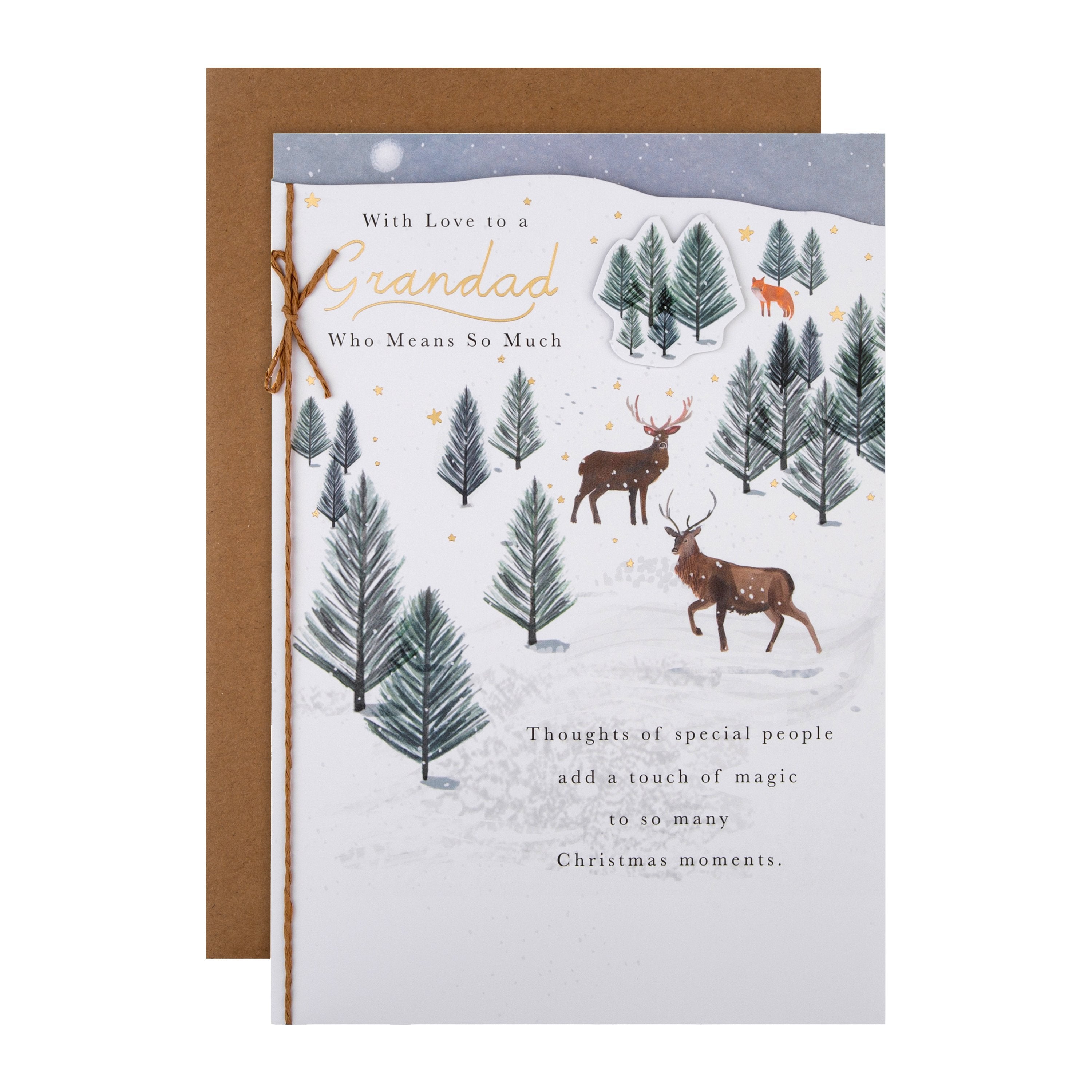 Christmas Card Grandad Traditional Winter Reindeers Design