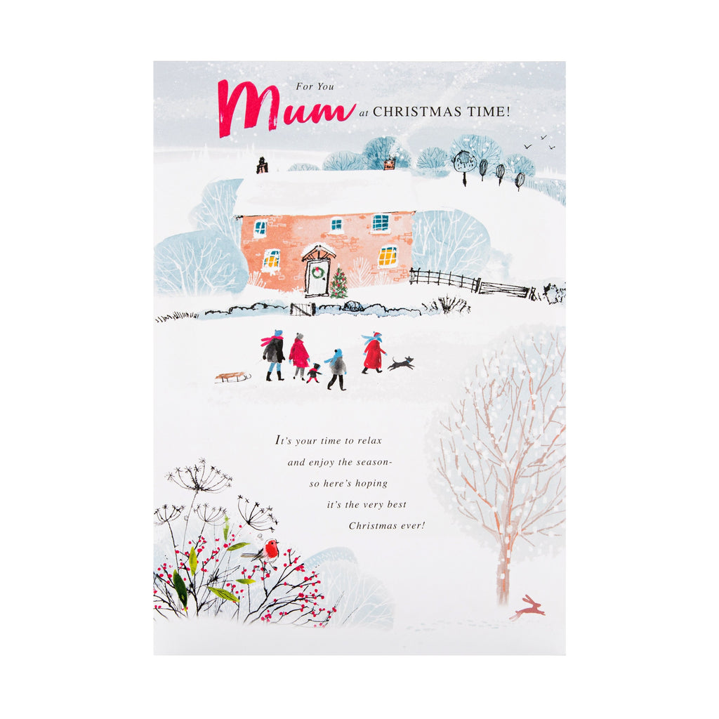 Christmas Card for Mum - Classic Winter Scene 3D Design