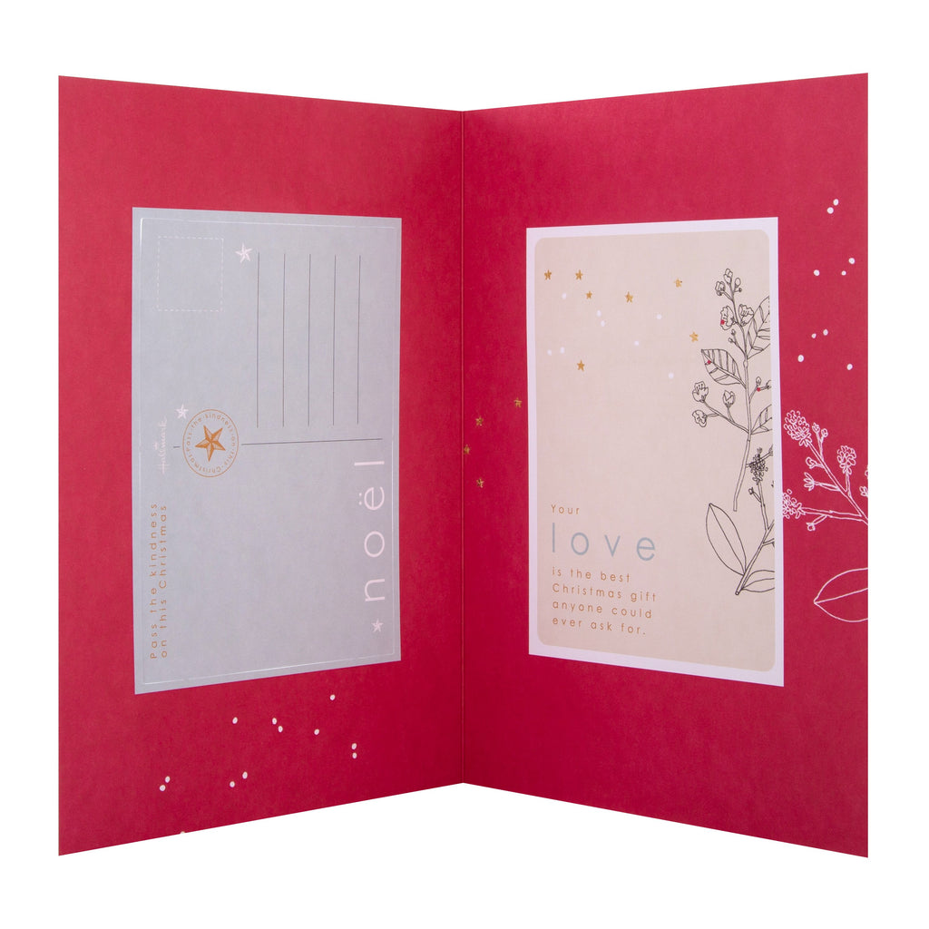 Christmas Card for Mum - Classic Winter Design with Gold Foil and Keepsake Postcard