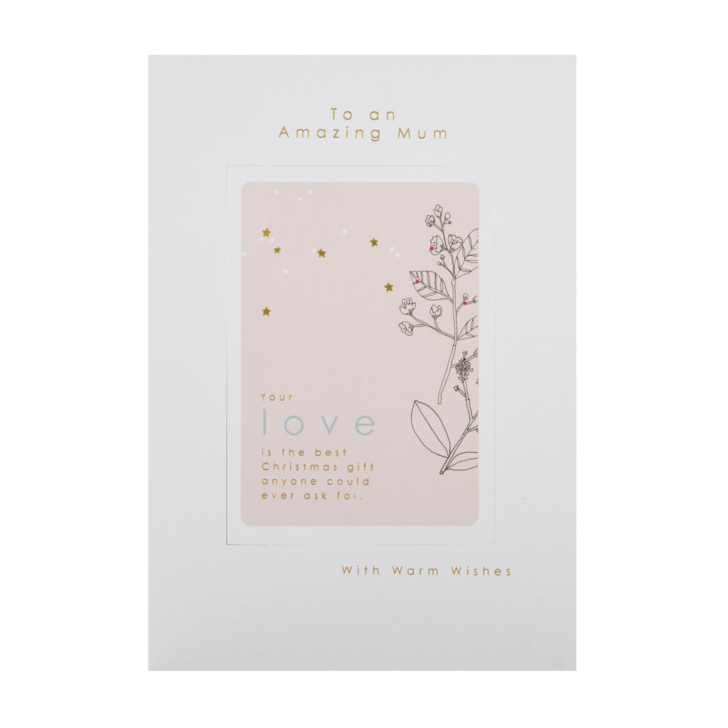 Christmas Card for Mum - Classic Winter Design with Gold Foil and Keepsake Postcard
