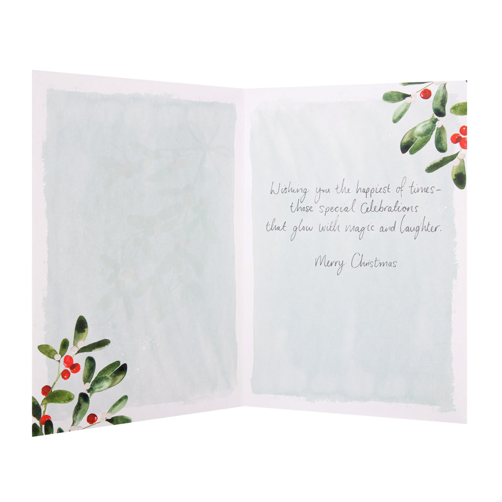 Christmas Card for Mum and Dad  - Illustrated Festive Leaves and Berries Design