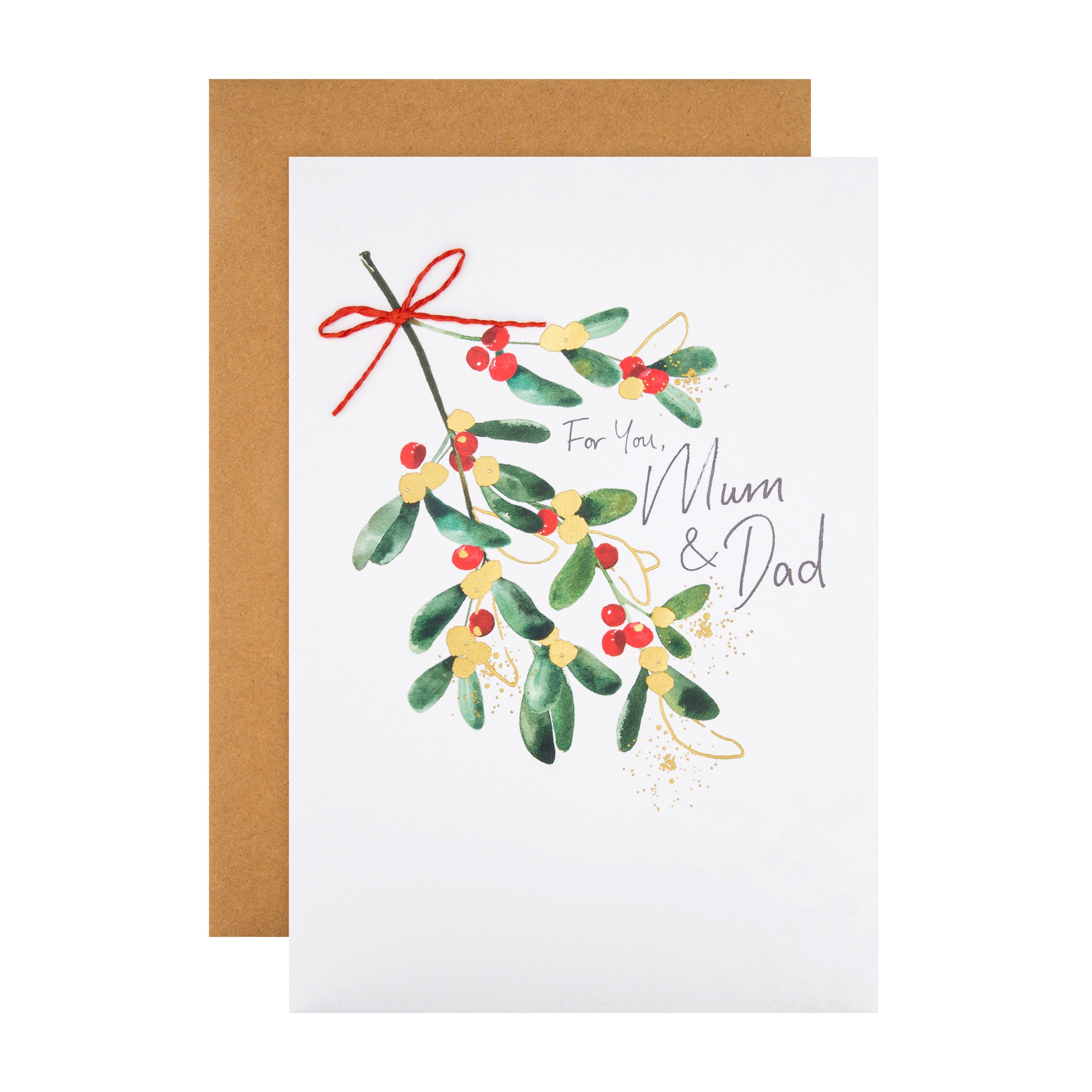 Christmas Card Mum Dad Illustrated Festive Leaves Berries Design